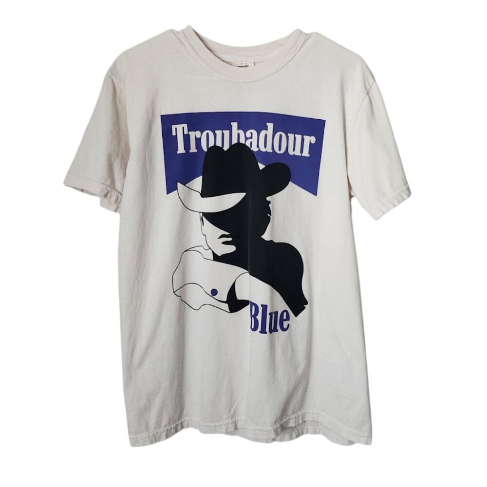 TROUBADOUR BLUE tour tee in ivory graphic tee‎ band tee size M